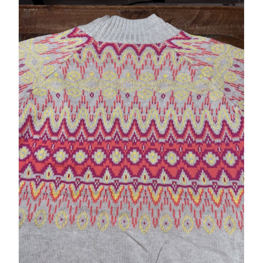 Candace Cameron Bure Fair Isle Knit Mock Neck Sweater 3X Pink Yellow Gray Cozy - Picture 7 of 7